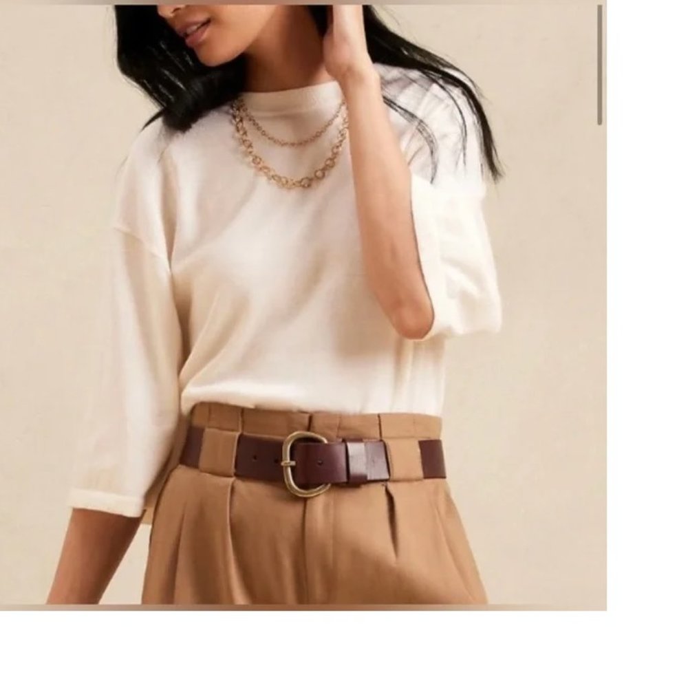 Banana Republic Corto Boxy Merino Cream Ivory Short Sleeved Sweater M